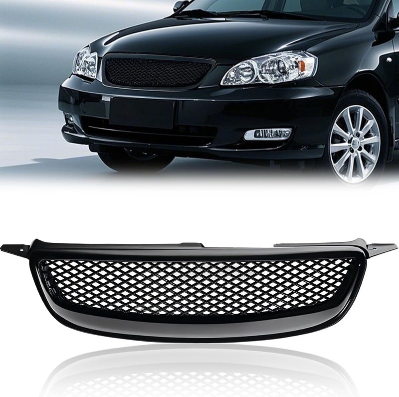 YUWUTF Front Grille Compatible with 2003-2008 Toyota Corolla CE LE S XRS Hood Mesh Grille ABS Plastic Glossy Black - Image 1
